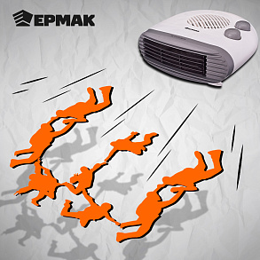 ЕРМАК Тепловентилятор ТВ-2001 (2 режима, 1000/2000Вт), термостат, защита от перегрева, индикатор вкл