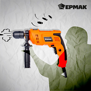 ЕРМАК Дрель ударная электр. ДУ-650-Б, 650 Вт,быстрозаж.патрон 13мм,0- 3000 об/мин, рег.скор,реверс.