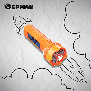 ЕРМАК Фонарь мини, 4+1LED, пластик, 6x16см, пит. 220В / солн.батарея